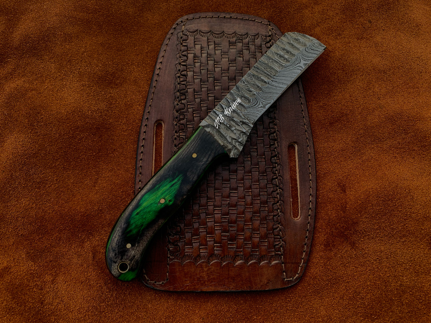 |NB KNIVES| CUSTOM HANDMADE DAMASCUS COWBOY BULL CUTTER KNIFE WITH LEATHER SHEATH