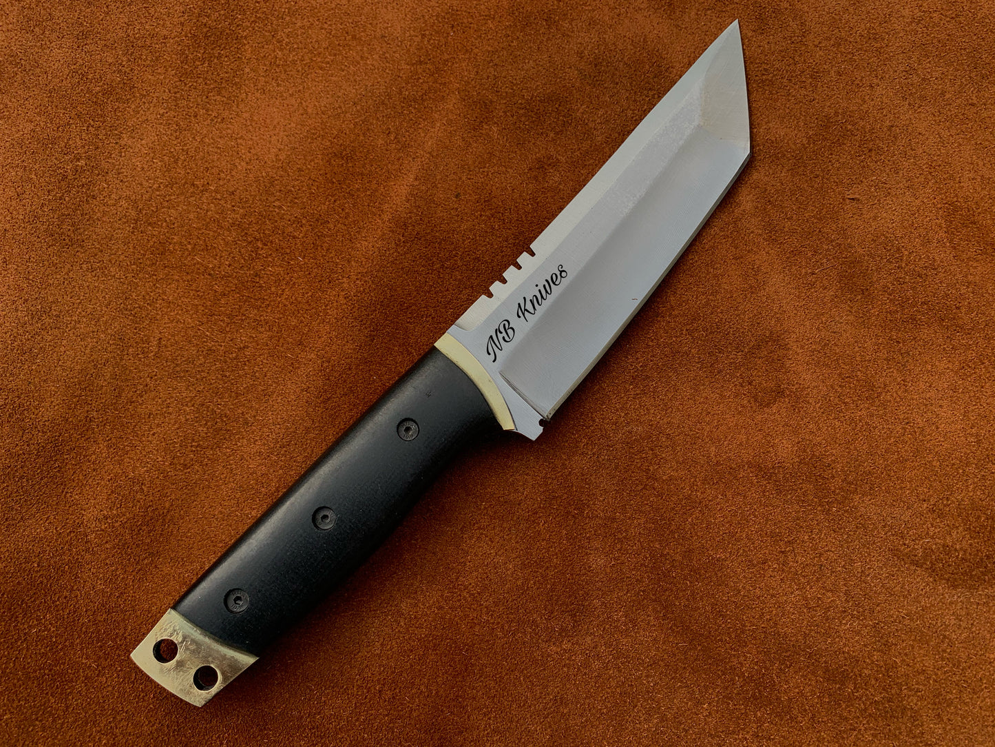 |NB KNIVES| CUSTOM HANDMADE D2 STEEL TANTO BLADE KNIFE HANDLE MICARTA WITH LEATHER SHEATH