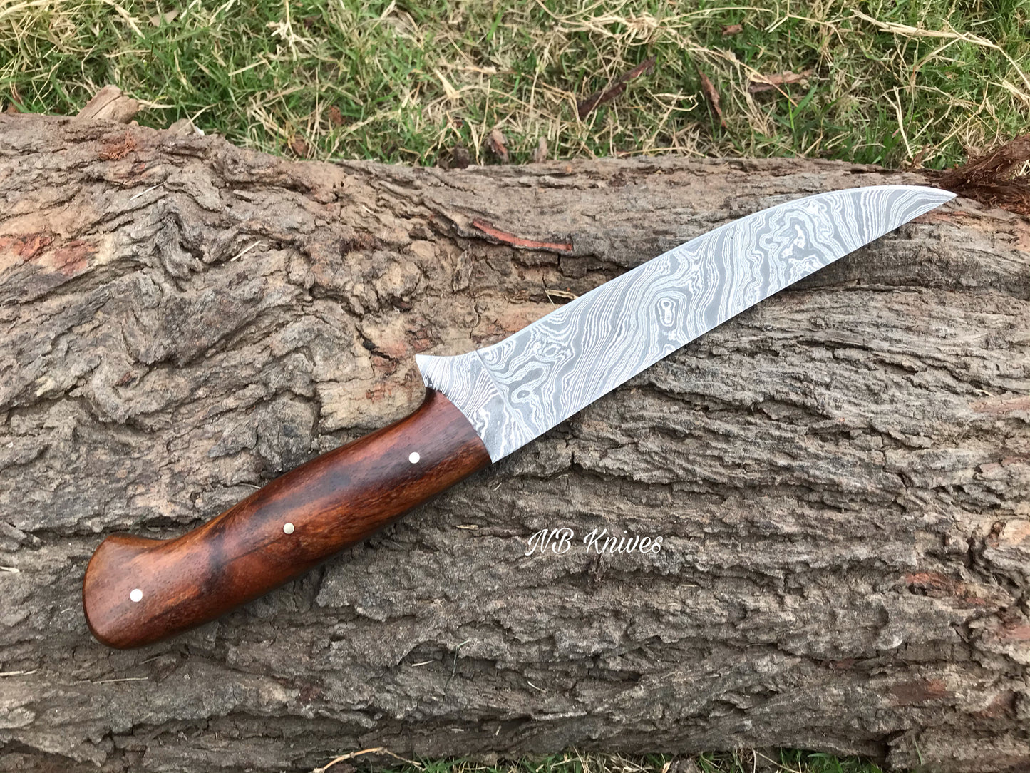 |NB KNIVES| CUSTOM HANDMADE DAMASCUS FISHING FILLET KNIFE WITH LEATHER SHEATH