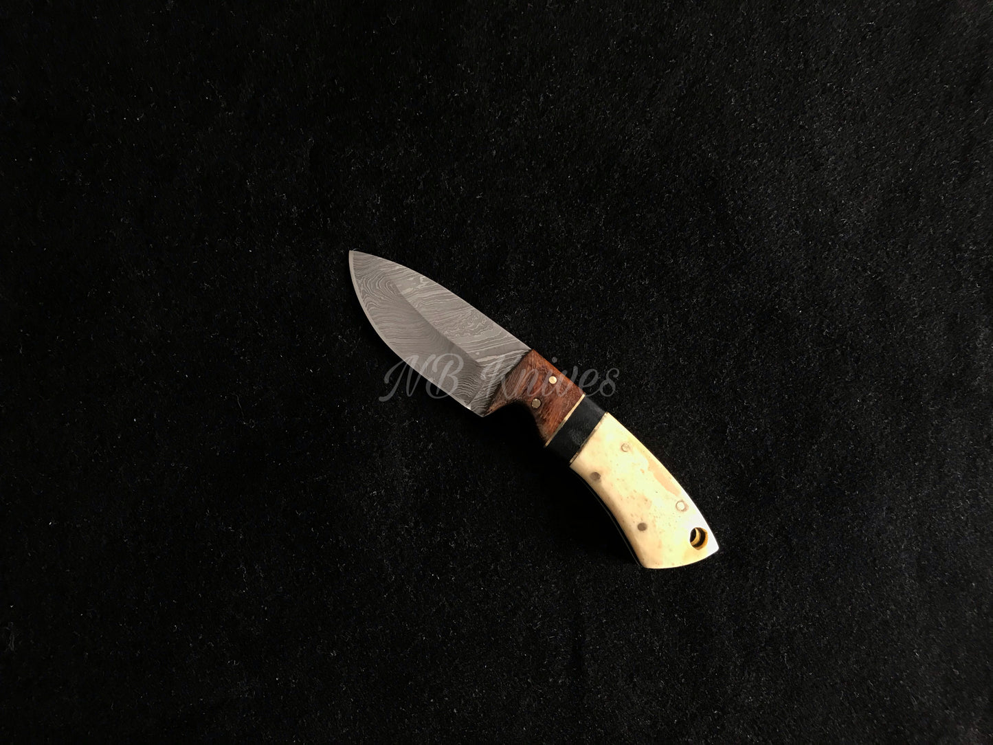 |NB KNIVES| Custom Handmade Damascus Hunting Knife Handle Rose wood and Camel Bone