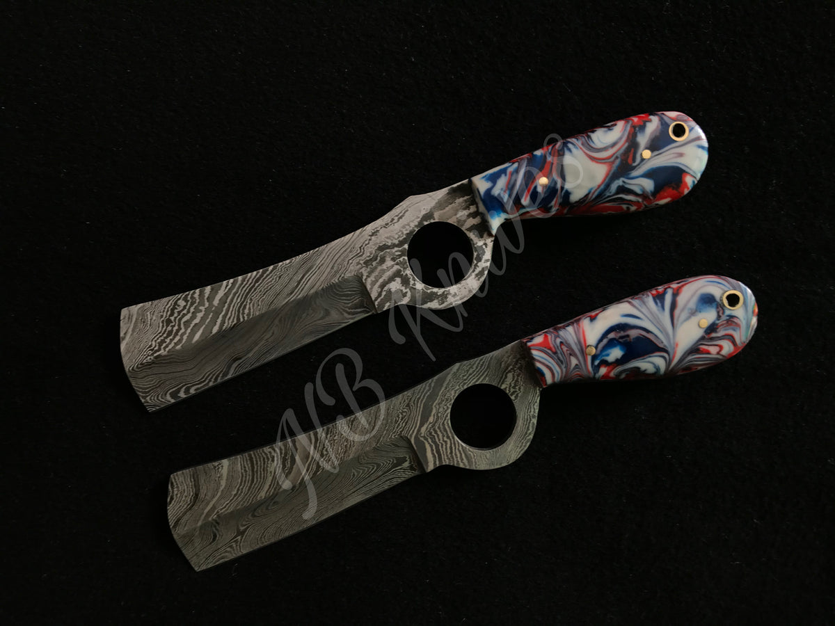 |NB KNIVES| CUSTOM HANDMADE LOT OF 2 COW BOY BULL CUTTER KNIVES WITH LEATHER SHEATH