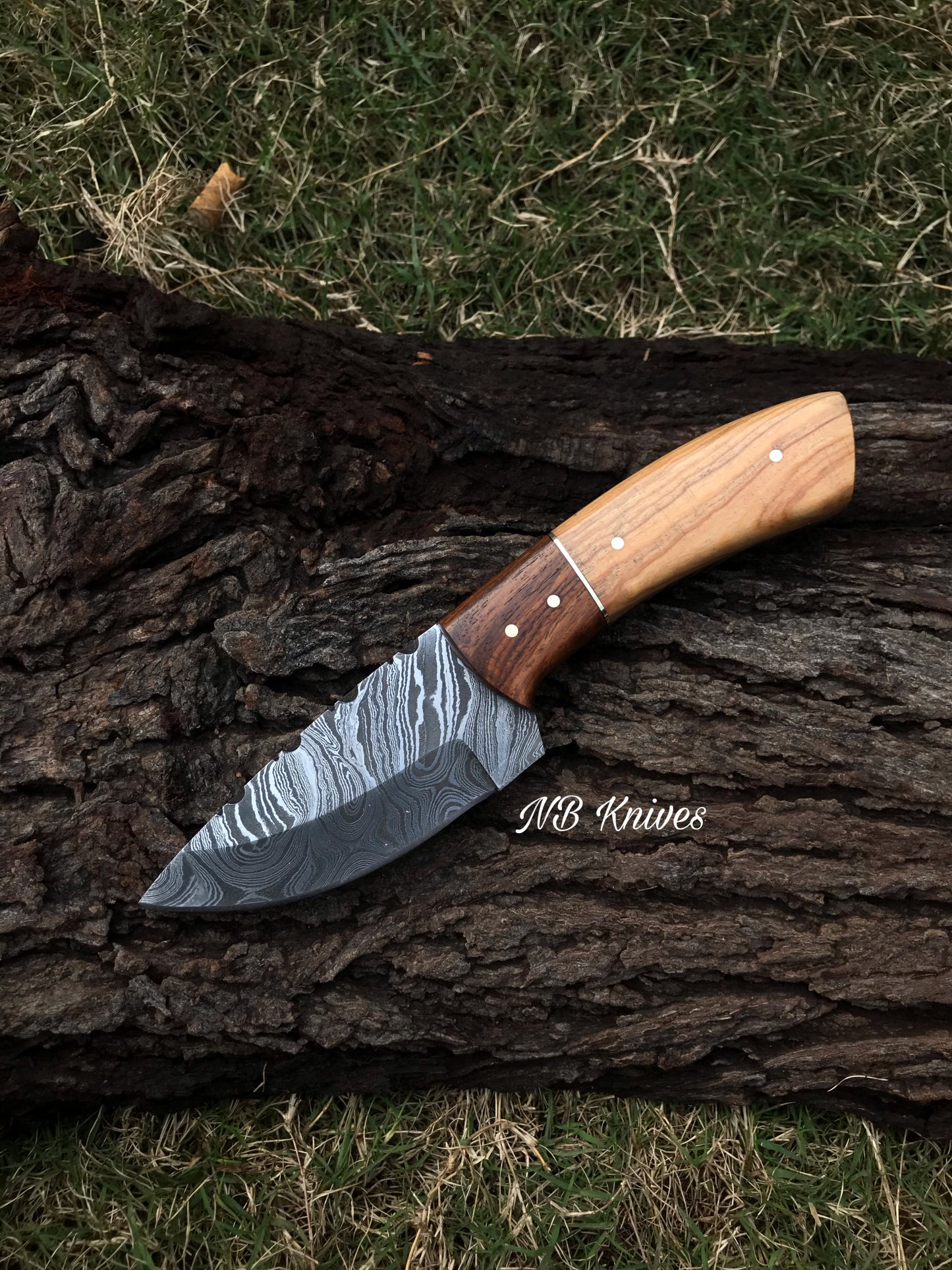 |NB KNIVES| CUSTOM HAND FORGED DAMASCUS STEEL HUNTING KNIFE "OLIVE WOOD"