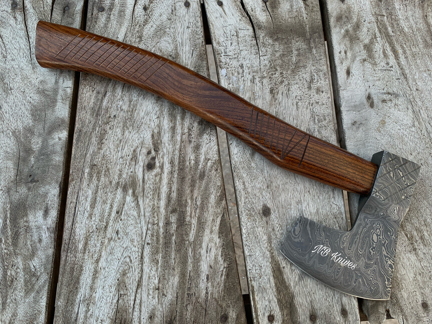|NB KNIVES| CUSTOM HAND FORGED DAMASCUS STEEL AXE HANDLE ROSEWOOD