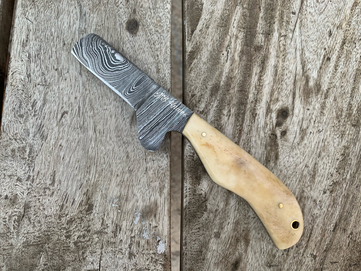 |NB KNIVES| CUSTOM HANDMADE DAMASCUS COWBOY BULL CUTTER KNIFE WITH LEATHER SHEATH