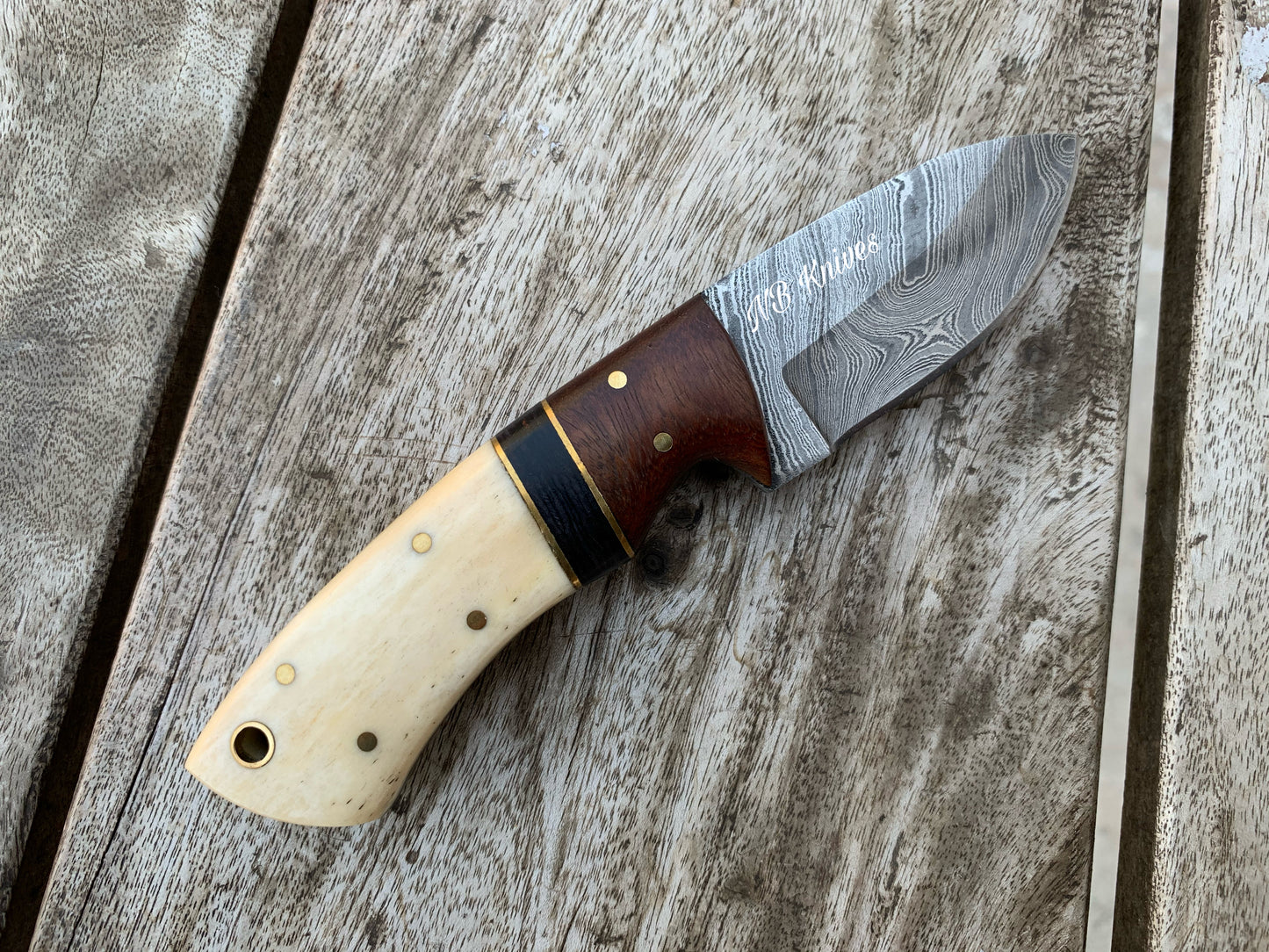 |NB KNIVES| CUSTOM HANDMADE DAMASCUS SKINNER KNIFE HANDLE ROSEWOOD & CAMEL BONE