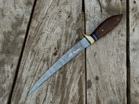 |NB KNIVES | CUSTOM HANDMADE DAMASCUS STEEL FILLET KNIFE WITH LEATHER SHEATH