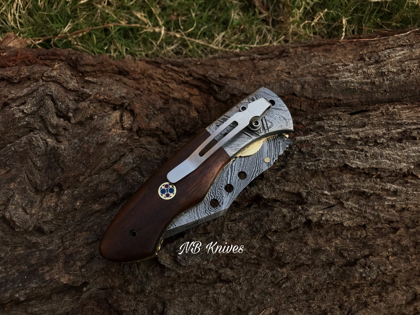|NB KNIVES| CUSTOM HANDMADE DAMASCUS FOLDING KNIFE WITH POCKET CLIP
