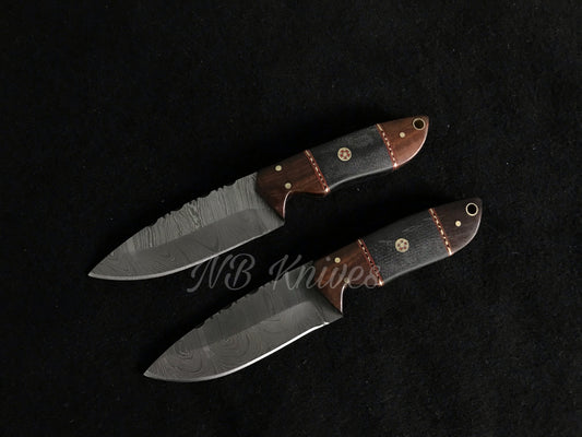 Handmade Damascus Hunting Knife Set with Rosewood & Micarta Handles