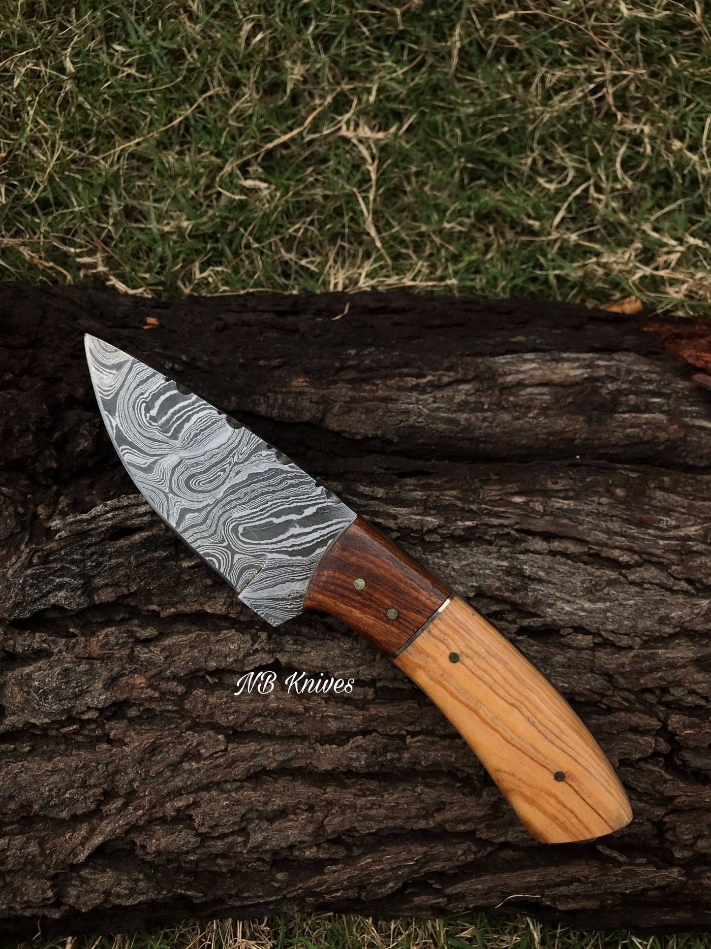 |NB KNIVES| CUSTOM HAND FORGED DAMASCUS STEEL HUNTING KNIFE "OLIVE WOOD"