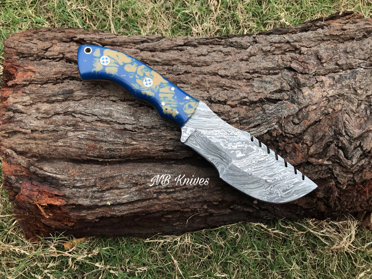 |NB KNIVES| CUSTOM HANDMADE DAMASCUS TRACKER KNIFE WITH LEATHER SHEATH