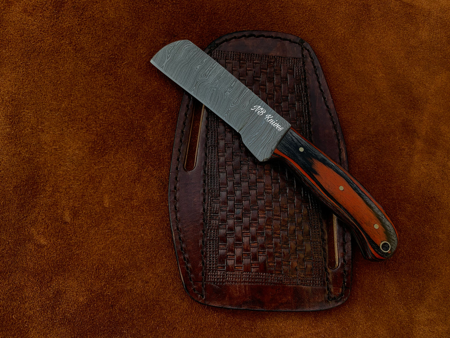 |NB KNIVES| CUSTOM HANDMADE DAMASCUS COWBOY BULL CUTTER KNIFE WITH LEATHER SHEATH