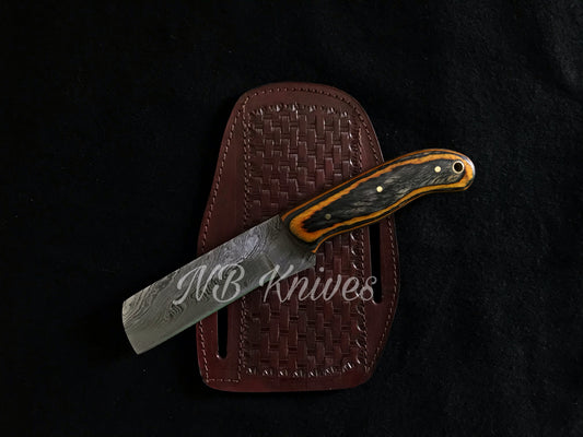 |NB KNIVES| CUSTOM HANDMADE DAMASCUS COWBOY BULL CUTTER KNIFE WITH LEATHER SHEATH
