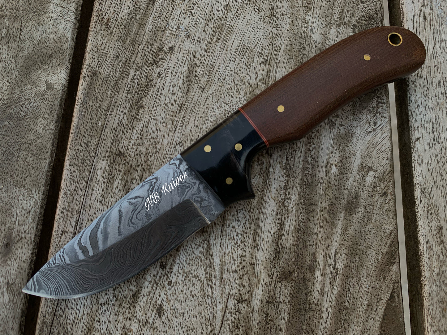 |NB KNIVES| CUSTOM HANDMADE DAMASCUS SKINNER KNIFE HANDLE HARD WOOD BOLSTER BUFFALO HORN