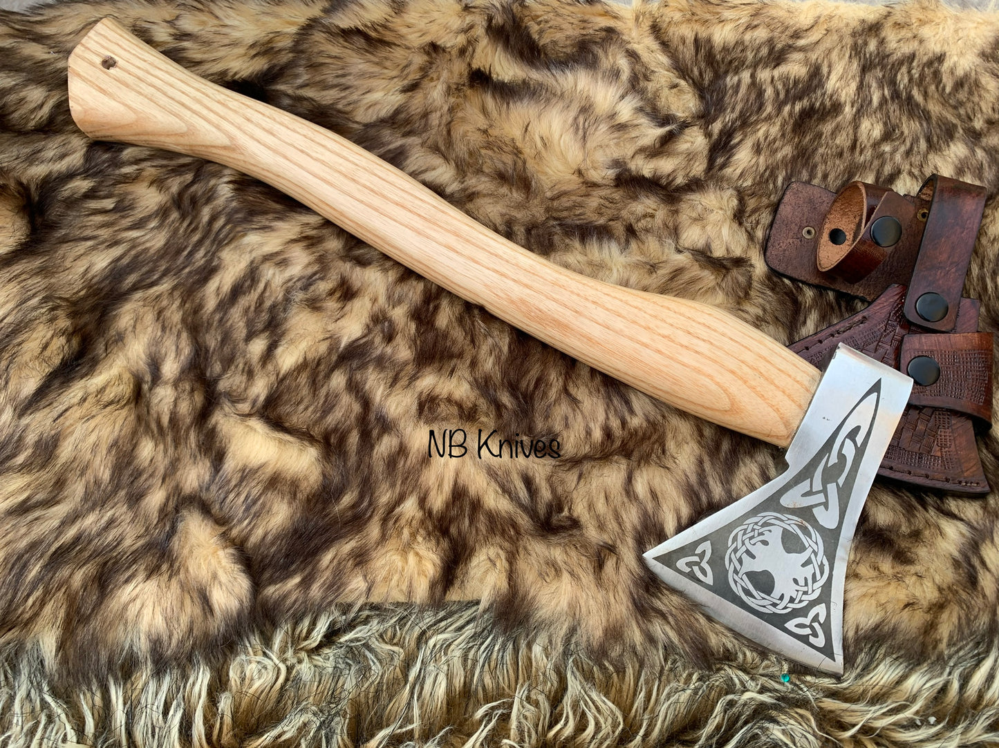 |NB KNIVES| Custom Gift Forged Carbon Steel Viking Axe with Rose Wood Shaft, Viking Bearded Camping Axe, Best Birthday&Anniversary Gift For Him,