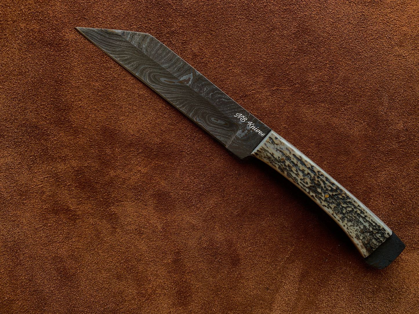 |NB KNIVES| CUSTOM HANDMADE DAMASCUS STAG HORN SEAX KNIFE WITH LEATHER SHEATH