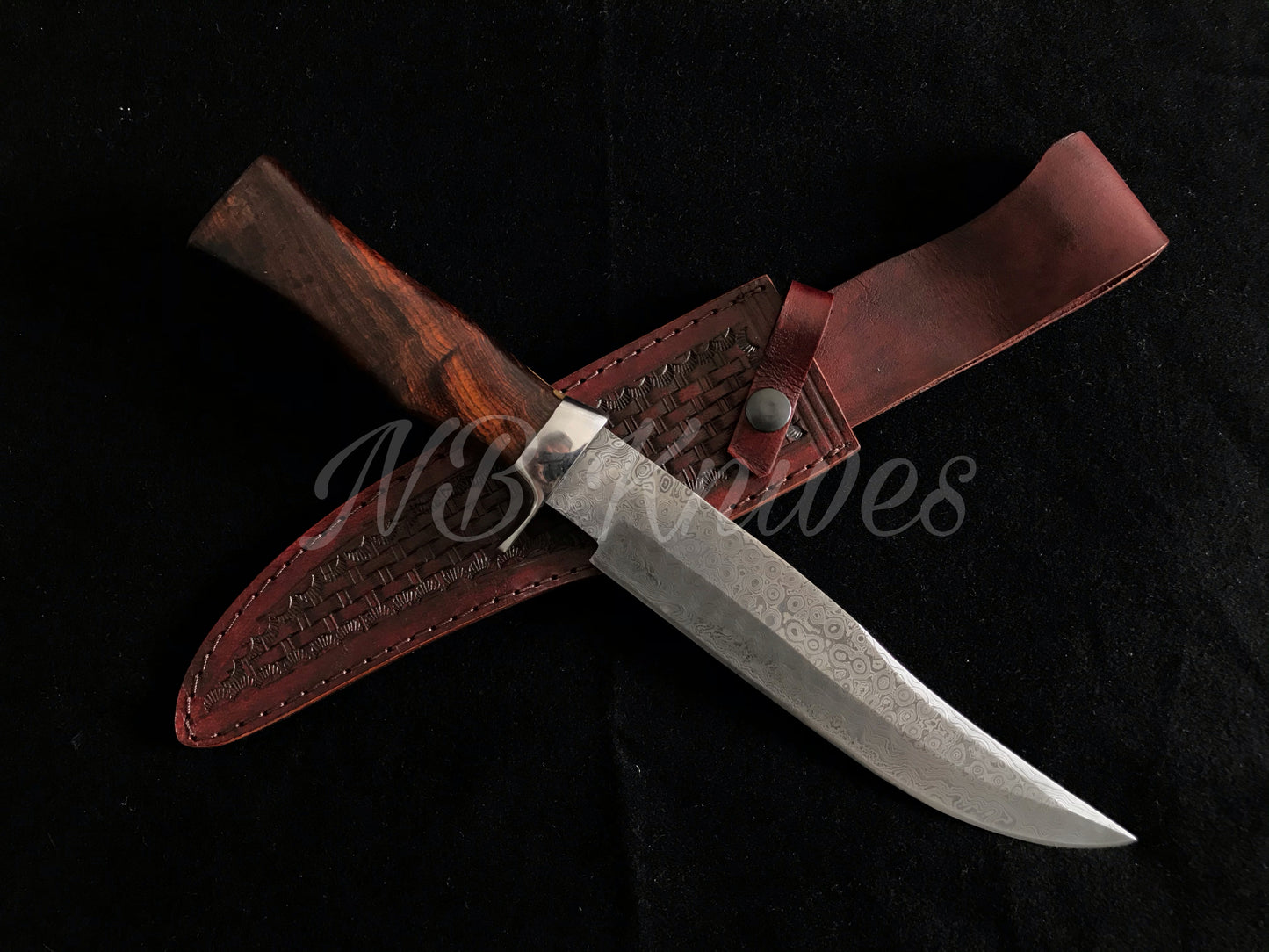 |NB KNIVES| CUSTOM HANDMADE DAMASCUS STEEL HUNTING KNIFE WITH LEATHER SHEATH