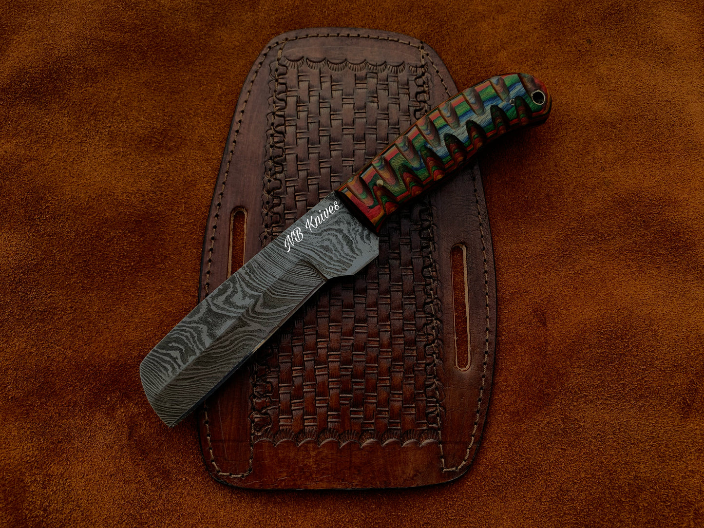 |NB KNIVES| CUSTOM HANDMADE DAMASCUS COWBOY BULL CUTTER KNIFE WITH LEATHER SHEATH