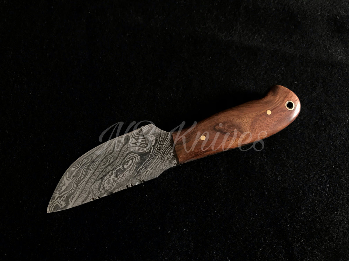 Handcrafted Rosewood Handle Knife with Damascus Skinning Blade