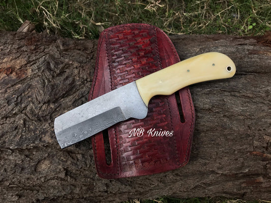 |NB KNIVES| CUSTOM HANDMADE COWBOY BULL CUTTER KNIFE WITH LEATHER SHEATH