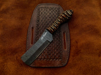 |NB KNIVES| CUSTOM HANDMADE DAMASCUS COWBOY BULL CUTTER KNIFE WITH LEATHER SHEATH