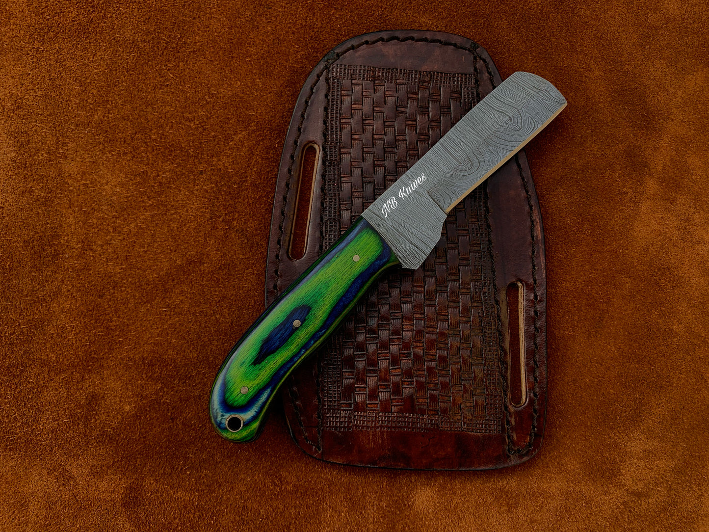 |NB KNIVES| CUSTOM HANDMADE DAMASCUS COWBOY BULL CUTTER KNIFE WITH LEATHER SHEATH