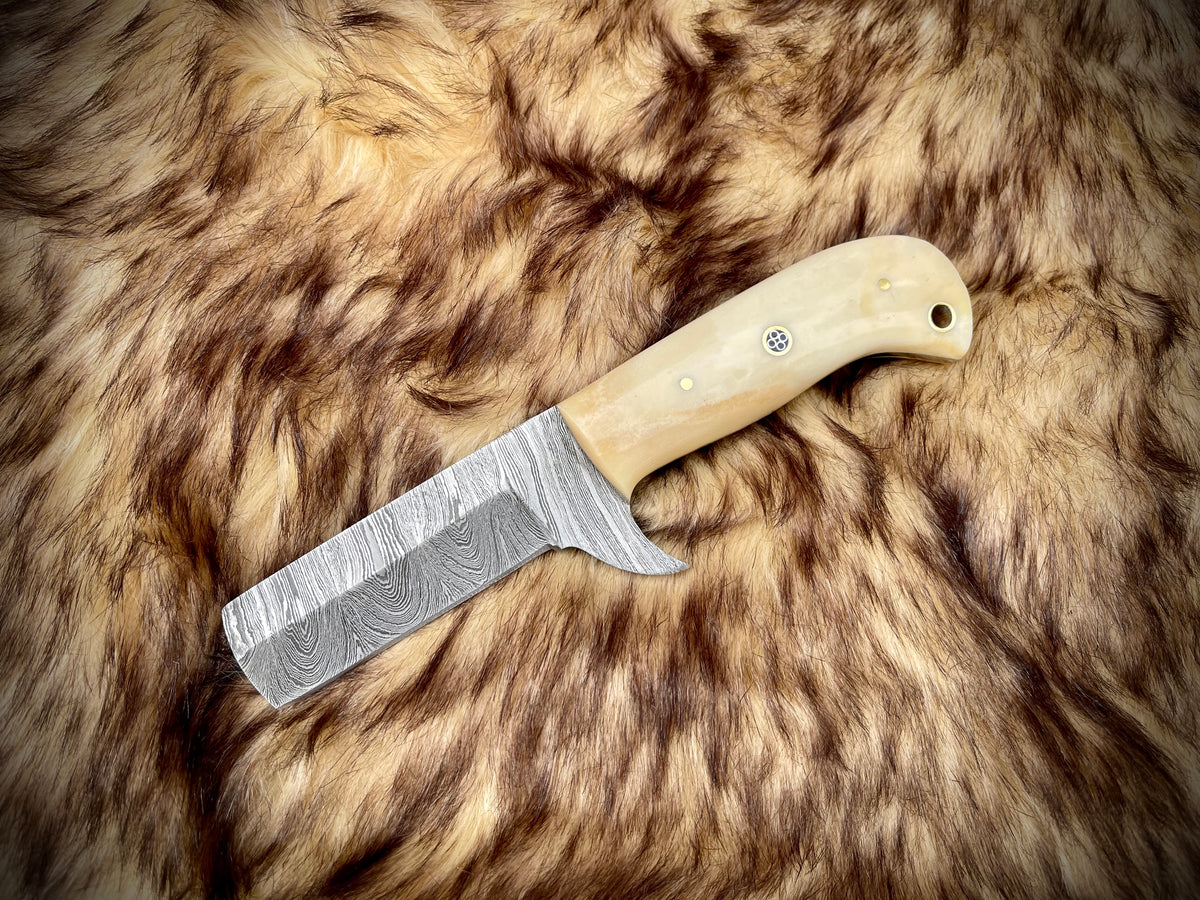 |NB KNIVES| CUSTOM HANDMADE DAMASCUS COWBOY BULL CUTTER KNIFE WITH LEATHER SHEATH