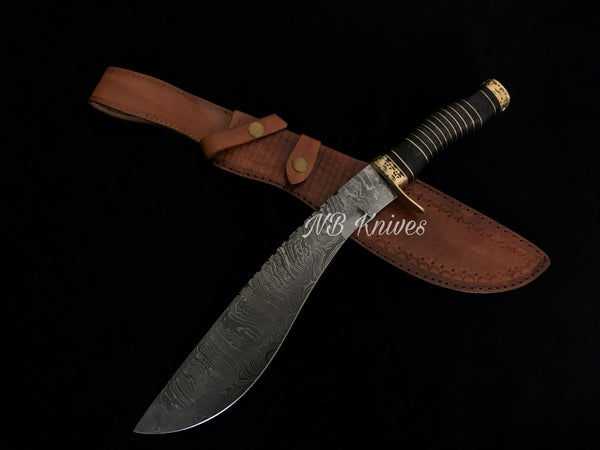 |NB KNIVES| CUSTOM HANDMADE DAMASCUS STEEL KUKRI KNIFE WITH LEATHER SHEATH