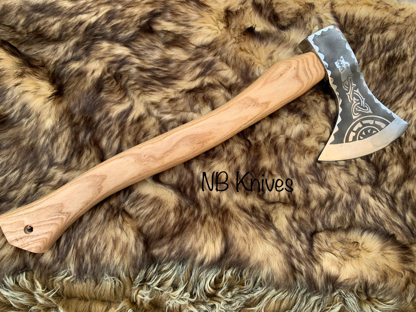 |NB KNIVES| Custom Gift Forged Carbon Steel Viking Axe with Rose Wood Shaft, Viking Bearded Camping Axe, Best Birthday&Anniversary Gift For Him,