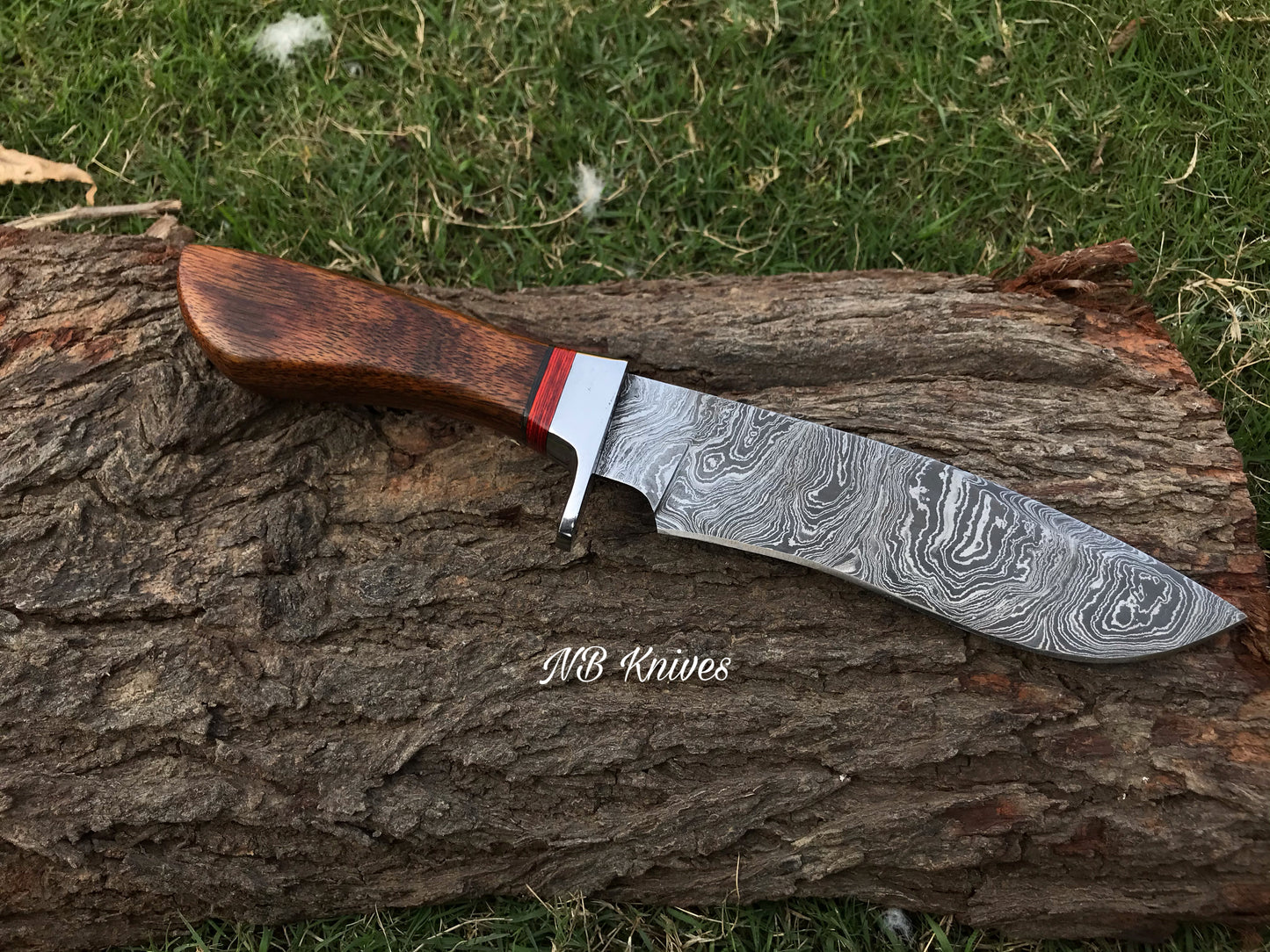 |NB KNIVES| CUSTOM HANDMADE DAMASCUS STEEL HUNTING KNIFE WITH LEATHER SHEATH