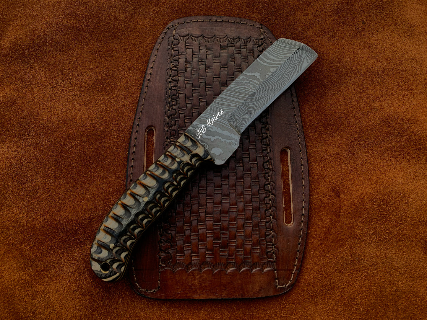 |NB KNIVES| CUSTOM HANDMADE COWBOY BULL CUTTER KNIFE WITH LEATHER SHEATH