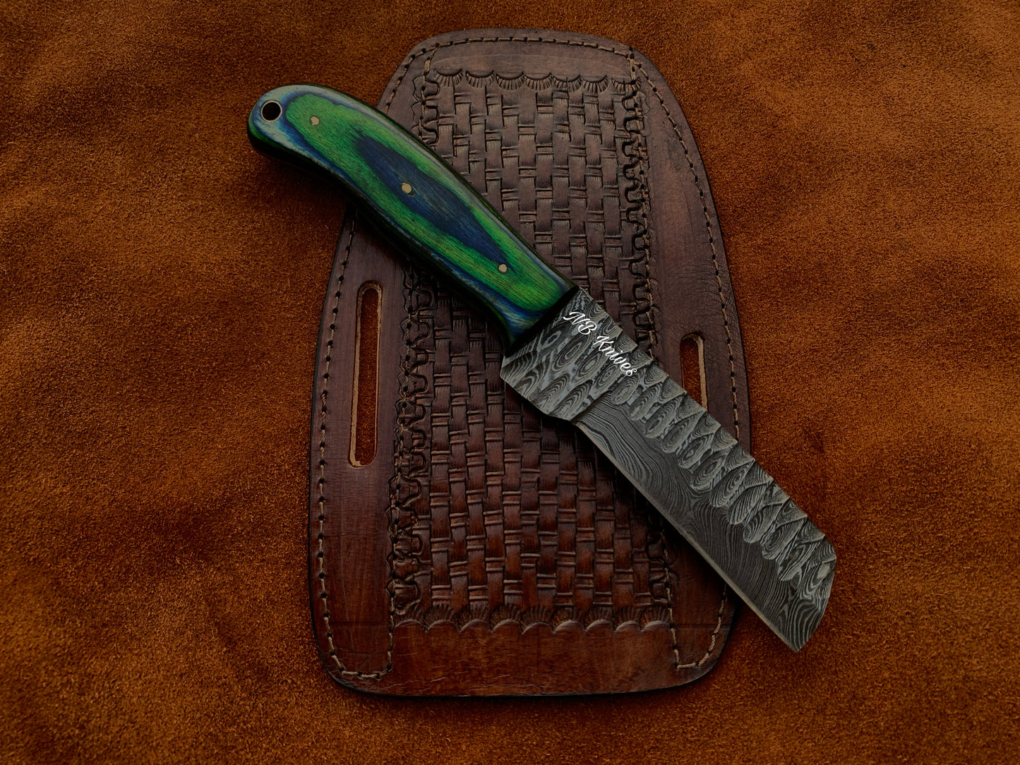 |NB KNIVES| CUSTOM HANDMADE COWBOY BULL CUTTER KNIFE WITH LEATHER SHEATH