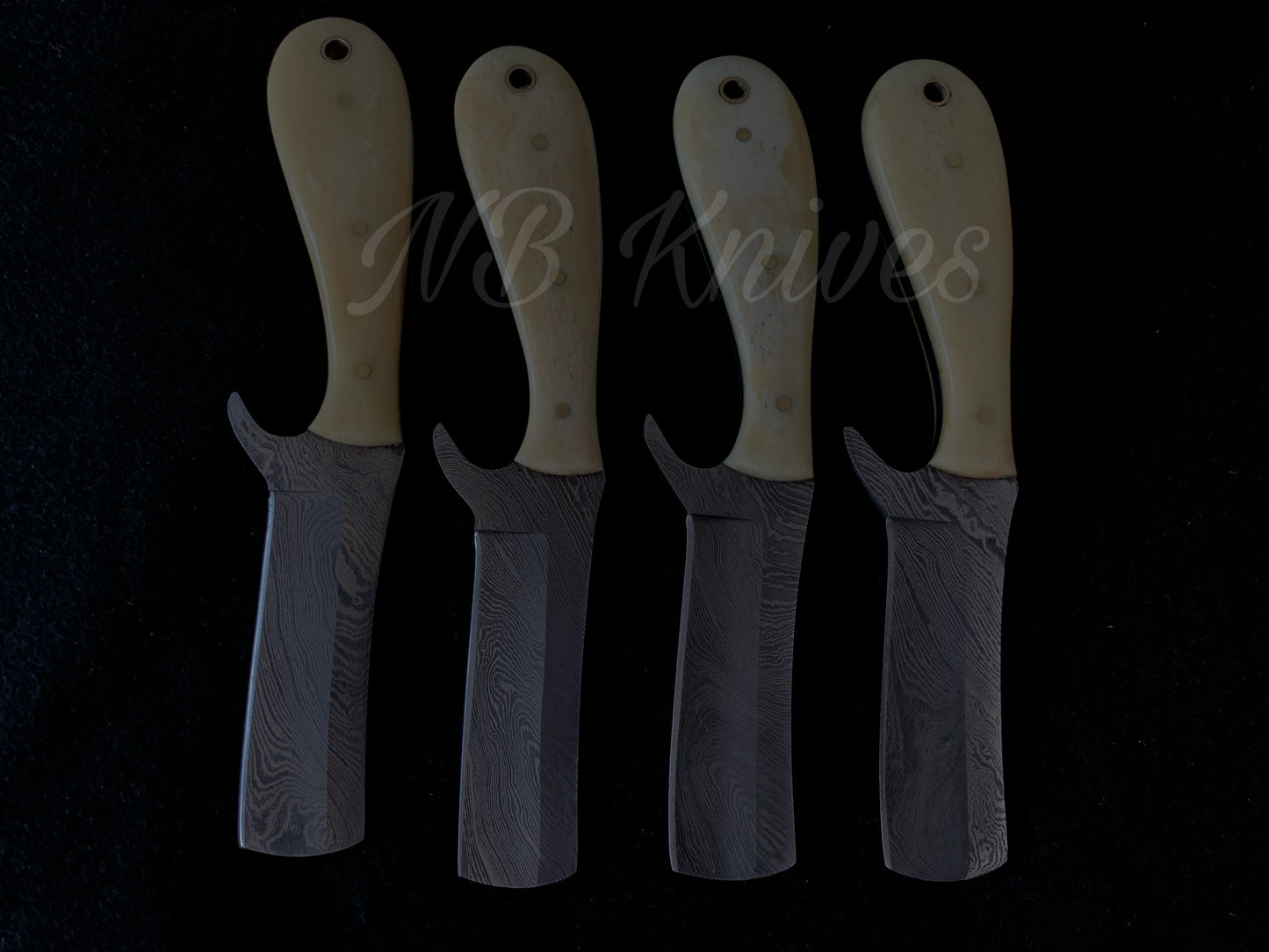 |NB KNIVES| CUSTOM HANDMADE LOT OF 4 COW BOY BULL CUTTER KNIVES WITH LEATHER SHEATH