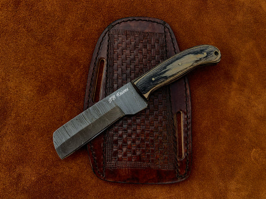 |NB KNIVES| CUSTOM HANDMADE DAMASCUS COWBOY BULL CUTTER KNIFE WITH LEATHER SHEATH