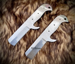 |NB KNIVES| CUSTOM HANDMADE LOT OF 2 D2 STEEL BULL CUTTER BLANK BLADES WITH LEATHER SHEATHS