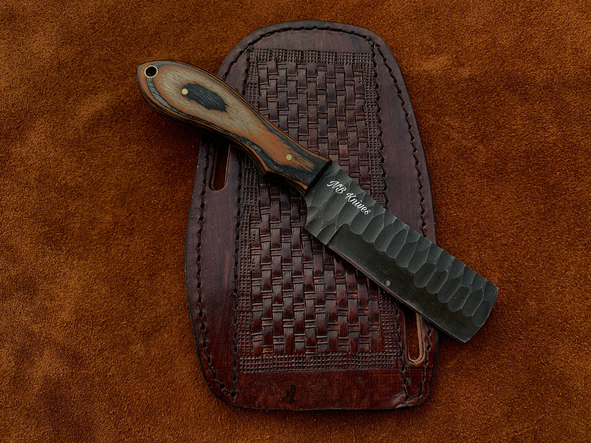 |NB KNIVES| CUSTOM HANDMADE COWBOY BULL CUTTER KNIFE WITH LEATHER SHEATH