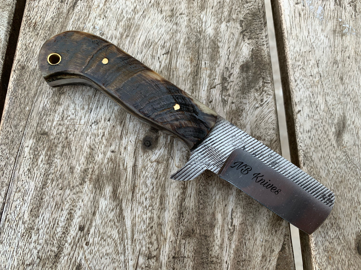 |NB KNIVES| CUSTOM HANDMADE COWBOY BULL CUTTER KNIFE WITH LEATHER SHEATH