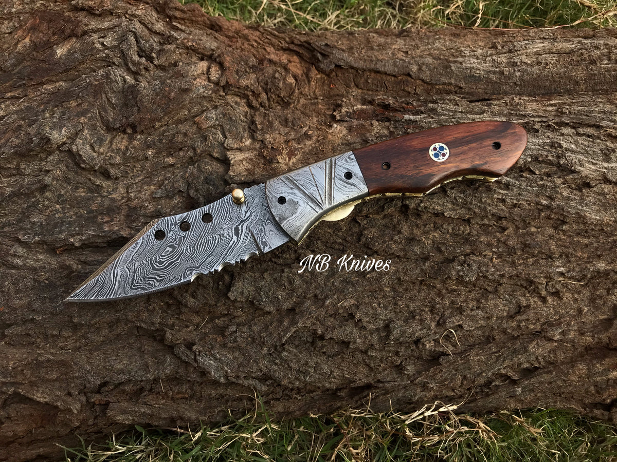 |NB KNIVES| CUSTOM HANDMADE DAMASCUS FOLDING KNIFE WITH POCKET CLIP