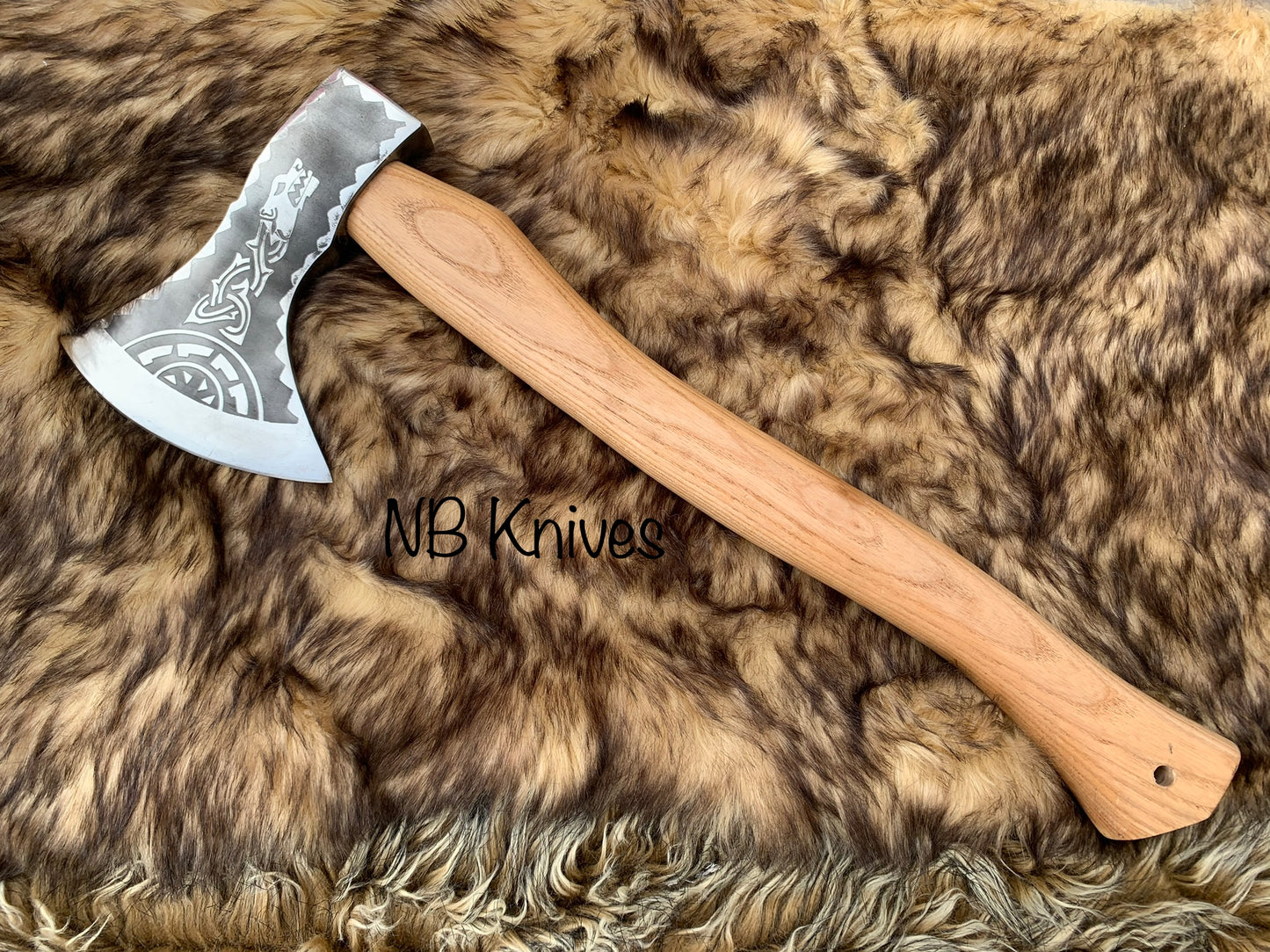 |NB KNIVES| Custom Gift Forged Carbon Steel Viking Axe with Rose Wood Shaft, Viking Bearded Camping Axe, Best Birthday&Anniversary Gift For Him,
