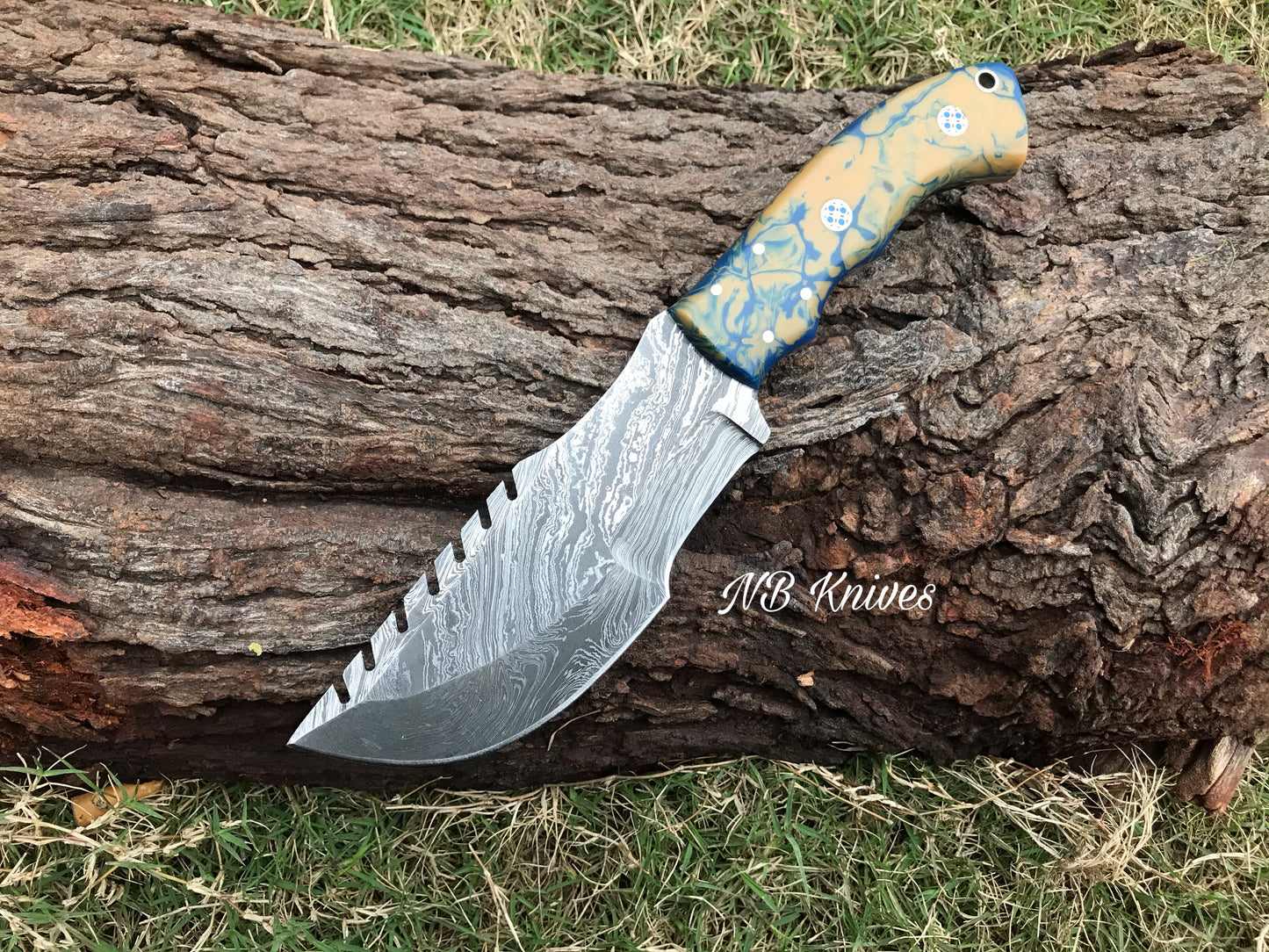|NB KNIVES| CUSTOM HANDMADE DAMASCUS TRACKER KNIFE WITH LEATHER SHEATH