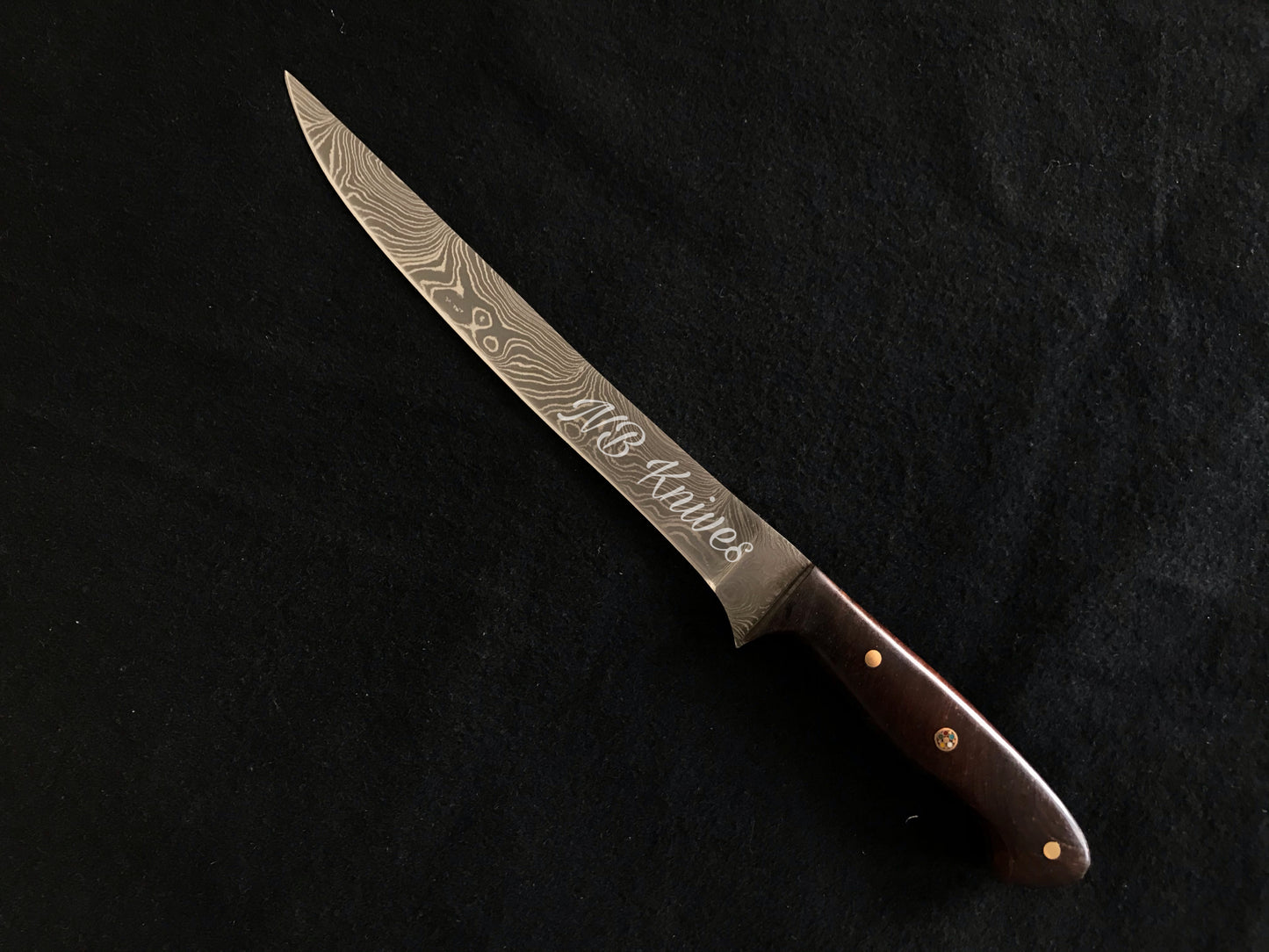 |NB KNIVES| Custom Handmade Damascus Steel Fillet Fish Knife With Leather Sheath