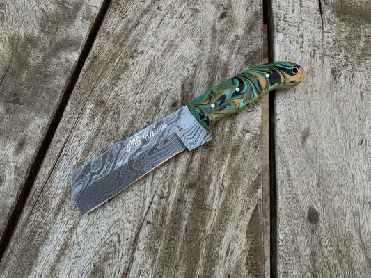 |NB KNIVES| CUSTOM HANDMADE DAMASCUS COWBOY BULL CUTTER KNIFE WITH LEATHER SHEATH