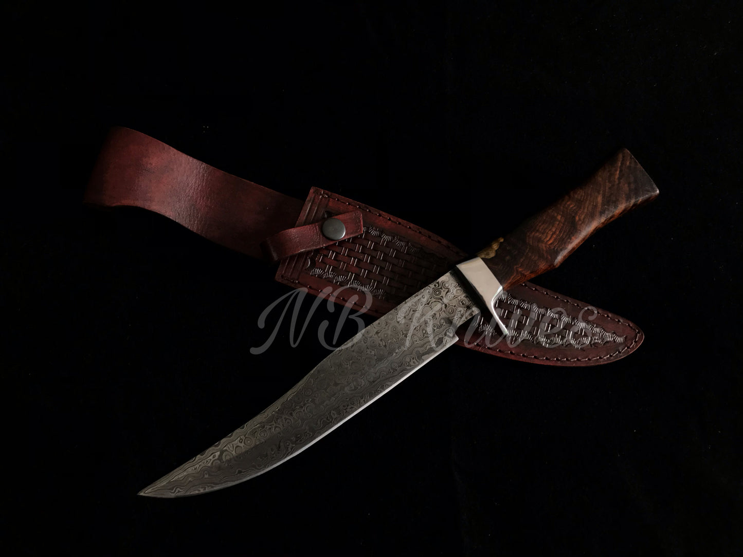 |NB KNIVES| CUSTOM HANDMADE DAMASCUS STEEL HUNTING KNIFE WITH LEATHER SHEATH