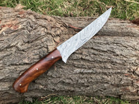 |NB KNIVES| CUSTOM HANDMADE DAMASCUS FISHING FILLET KNIFE WITH LEATHER SHEATH