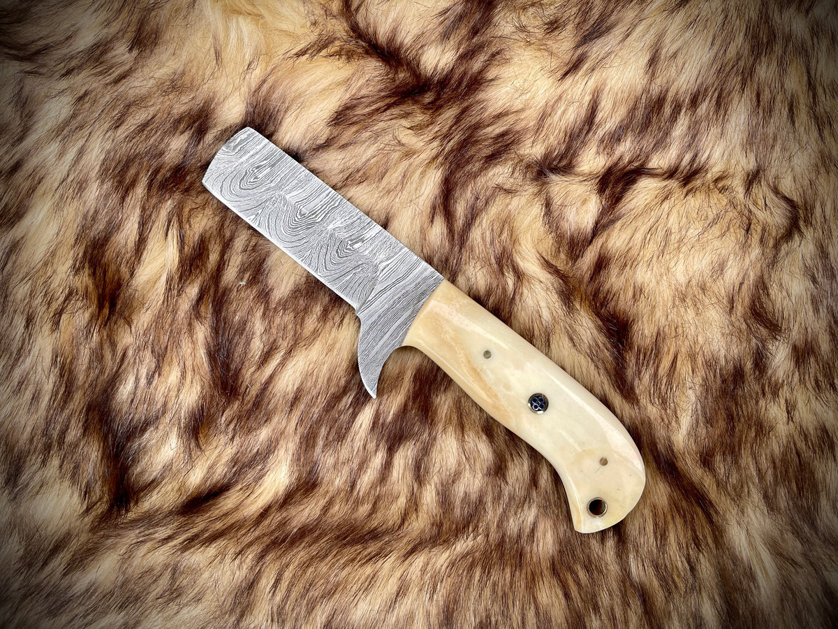 |NB KNIVES| CUSTOM HANDMADE DAMASCUS COWBOY BULL CUTTER KNIFE WITH LEATHER SHEATH