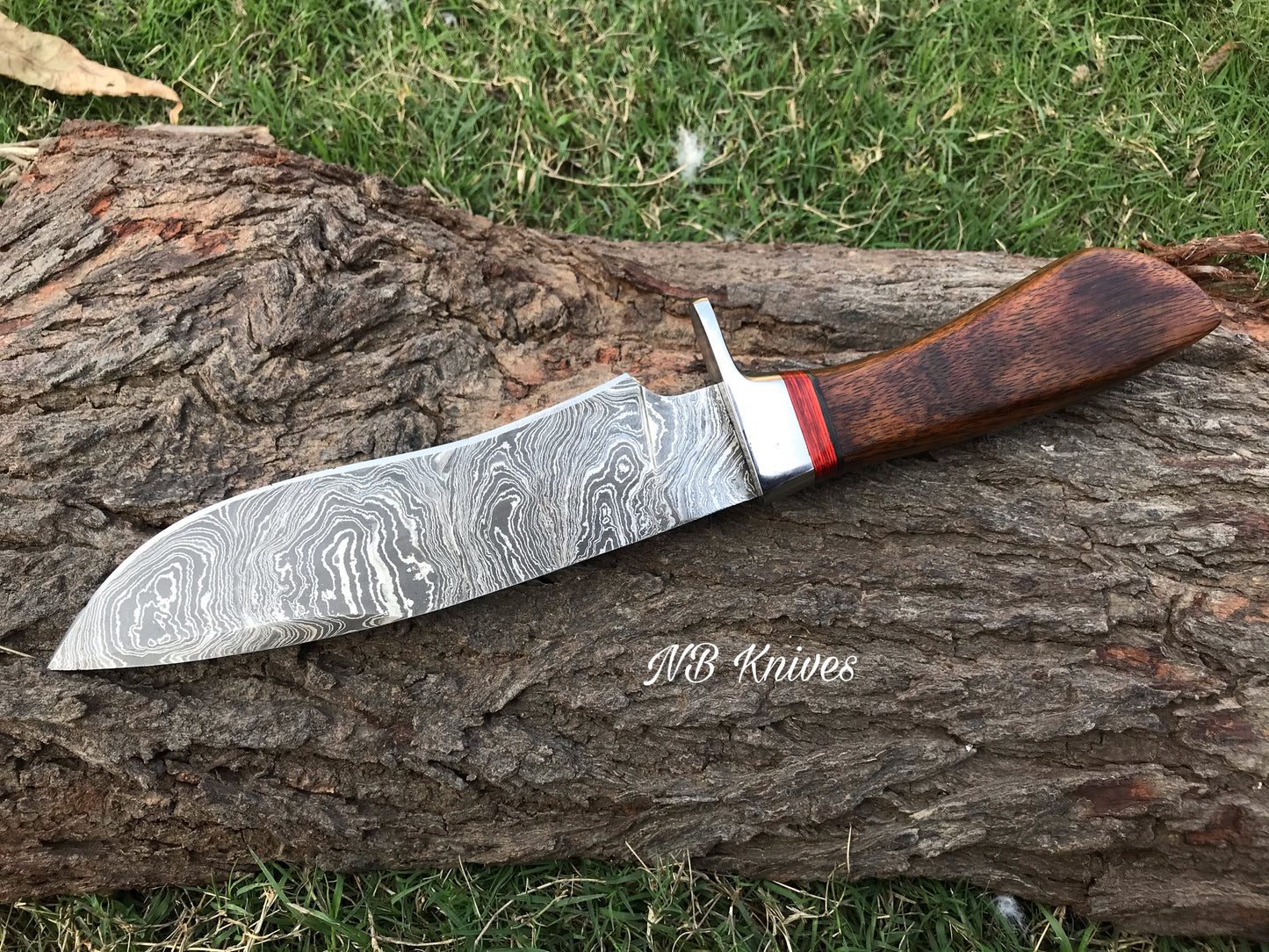 |NB KNIVES| CUSTOM HANDMADE DAMASCUS STEEL HUNTING KNIFE WITH LEATHER SHEATH