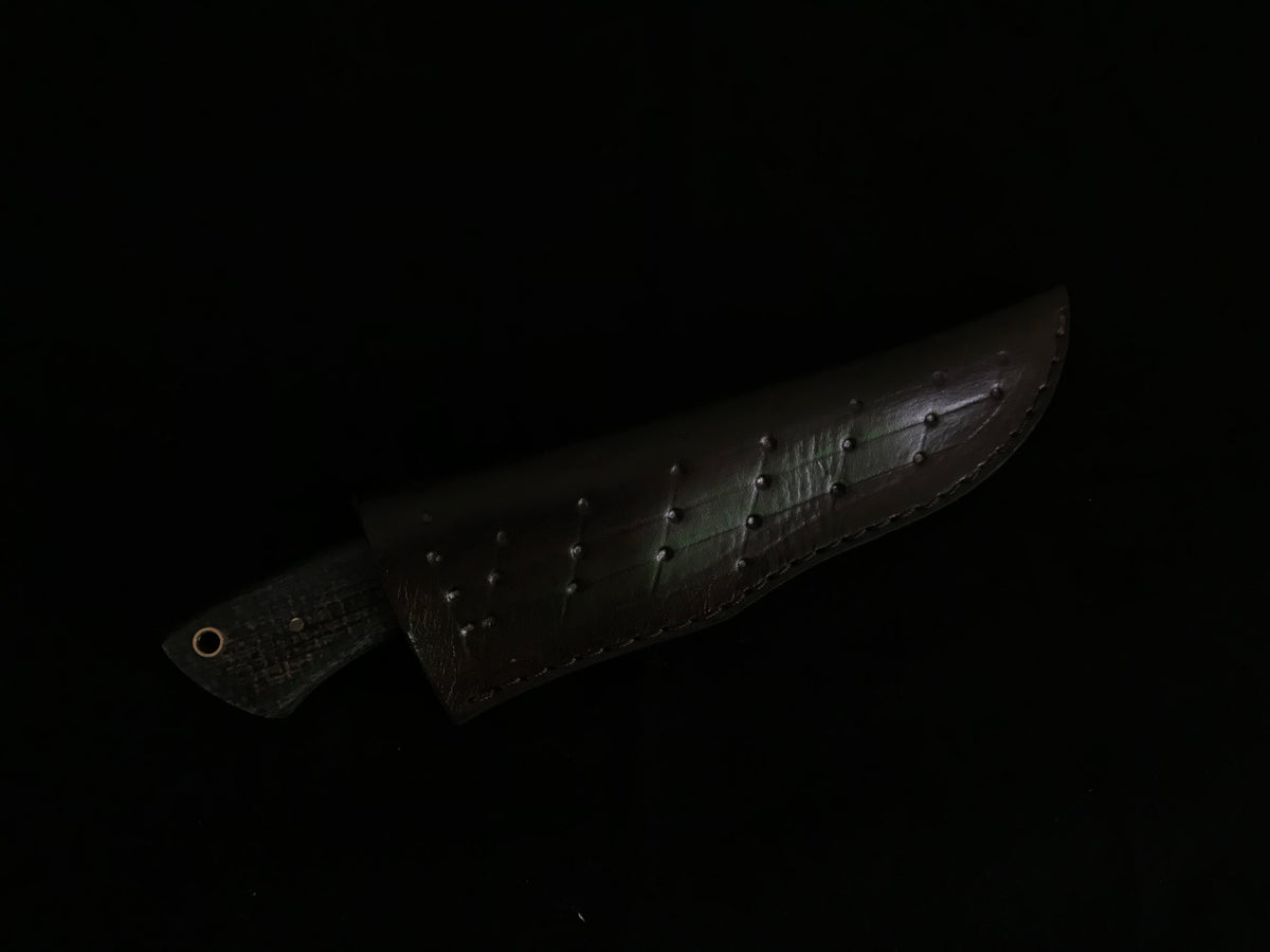 Damascus Skinner Knife with Micarta Handle & Leather Sheath