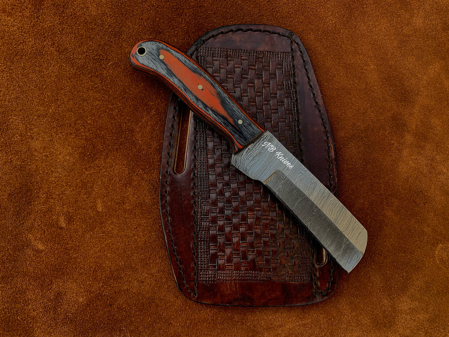 |NB KNIVES| CUSTOM HANDMADE DAMASCUS COWBOY BULL CUTTER KNIFE WITH LEATHER SHEATH