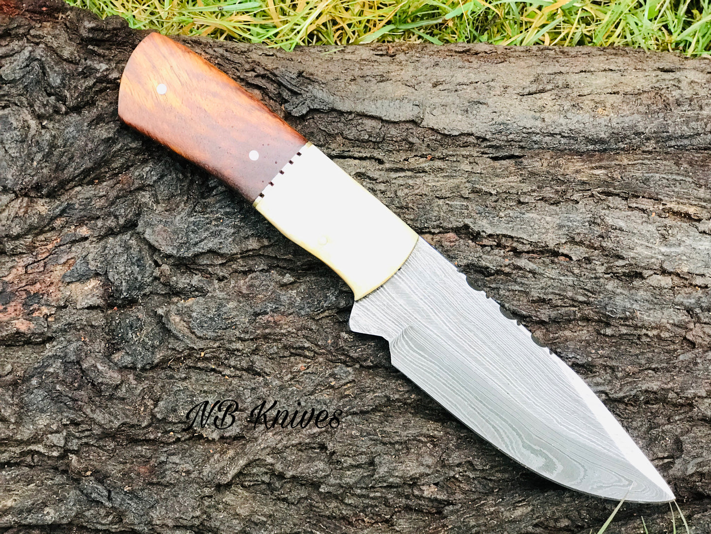 |NB Knives| CUSTOM HANDMADE DAMASCUS HUNTING KNIFE HANDLE Camel Bone And Rosewood