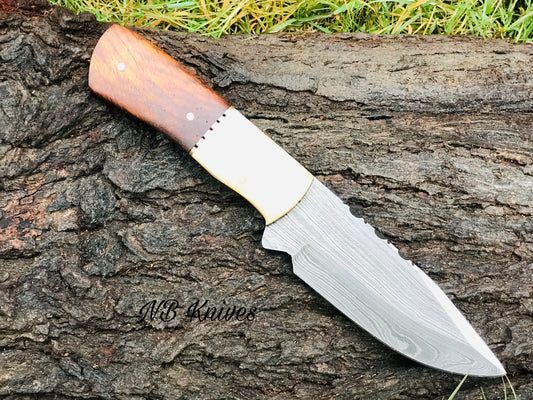 Camel Bone and Rosewood Handle Damascus Skinner Knife