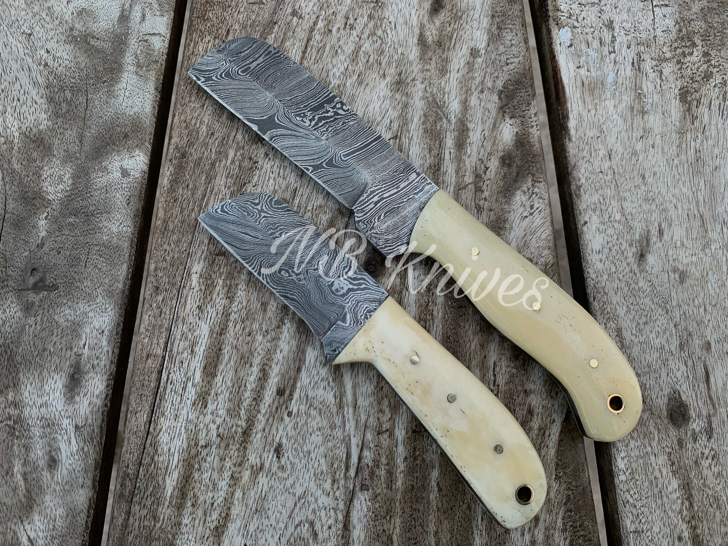 |NB KNIVES| CUSTOM HANDMADE LOT OF 2 COW BOY BULL CUTTER KNIVES WITH LEATHER SHEATH